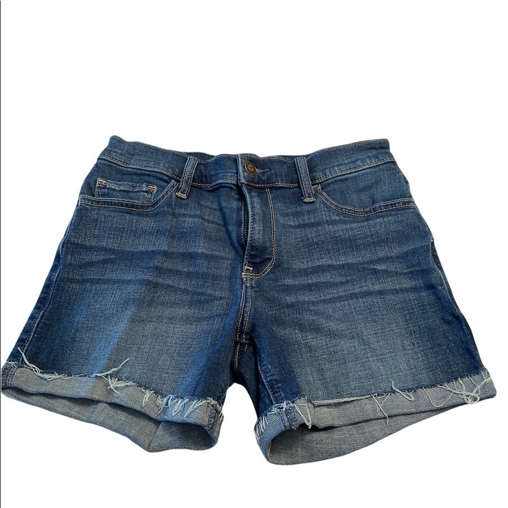 Hollister denim shorts cut off look distressed midrise button/zip Sz 3 waist 26